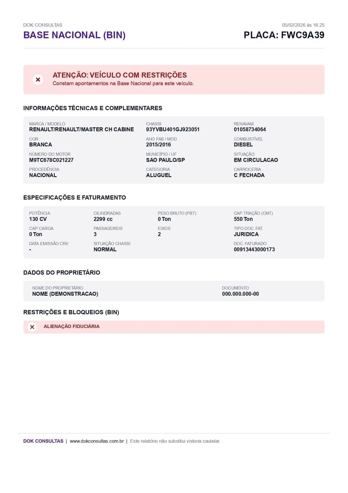 Exemplo de Consulta na Base Nacional BIN Dok Consultas